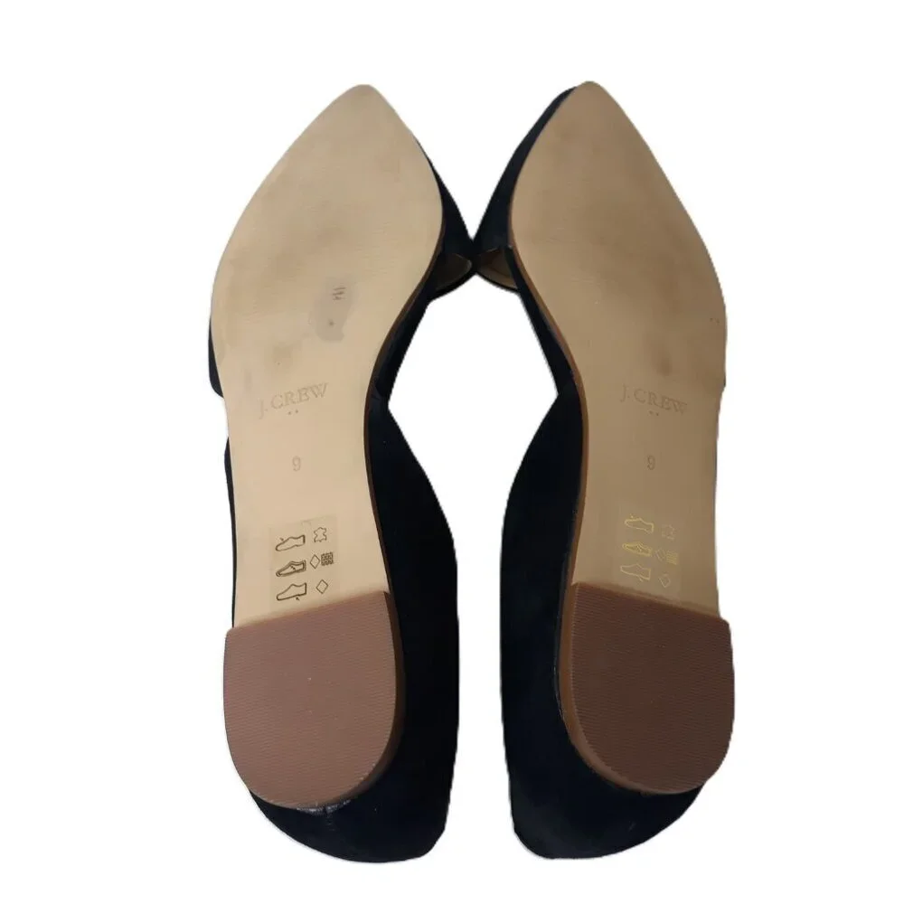 J. Crew Factory Black Suede Leather d'Orsay Flats 9 Pointed Toe